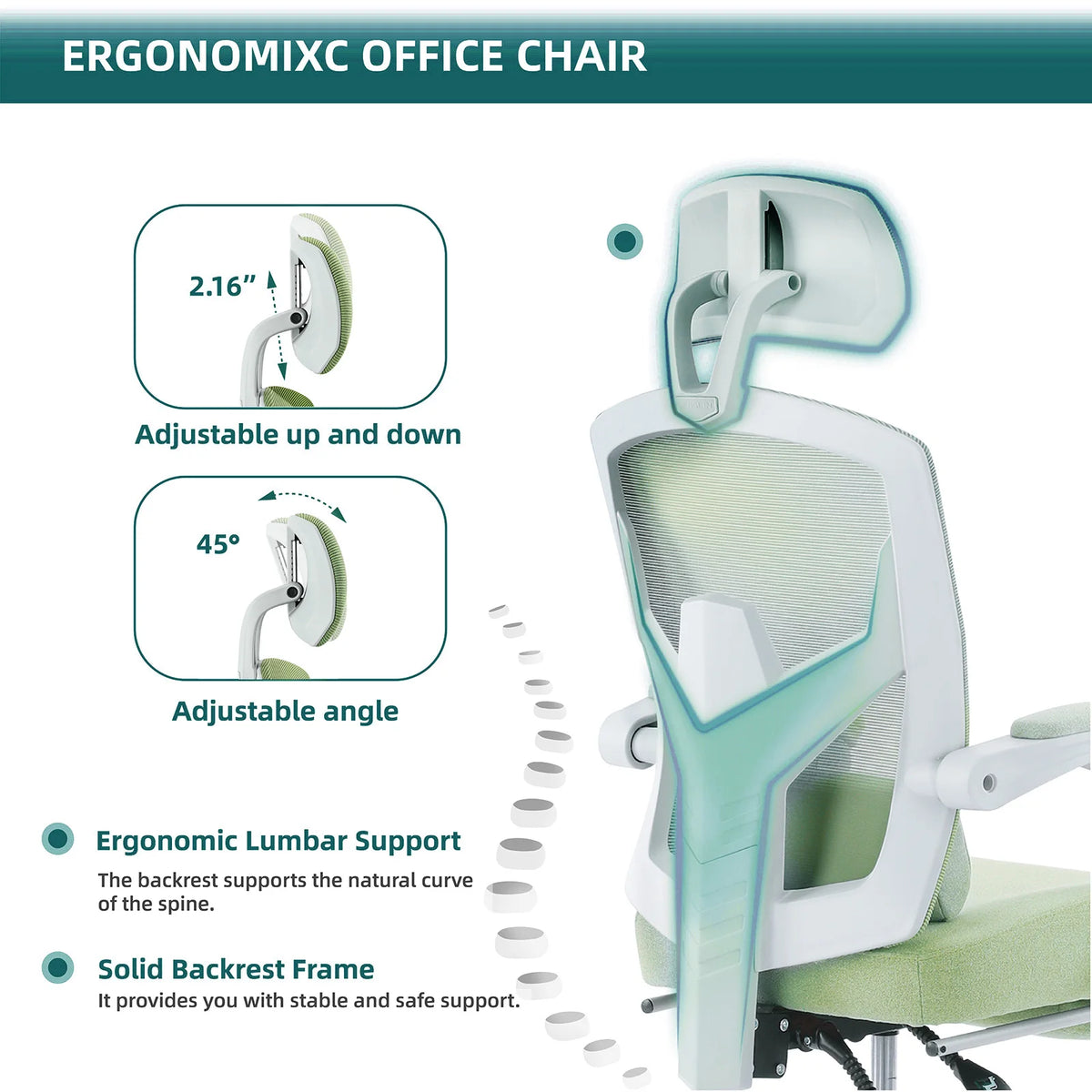 Ergonomic Reclining Office Chair with Lumbar Support Pillow and Swivel Base