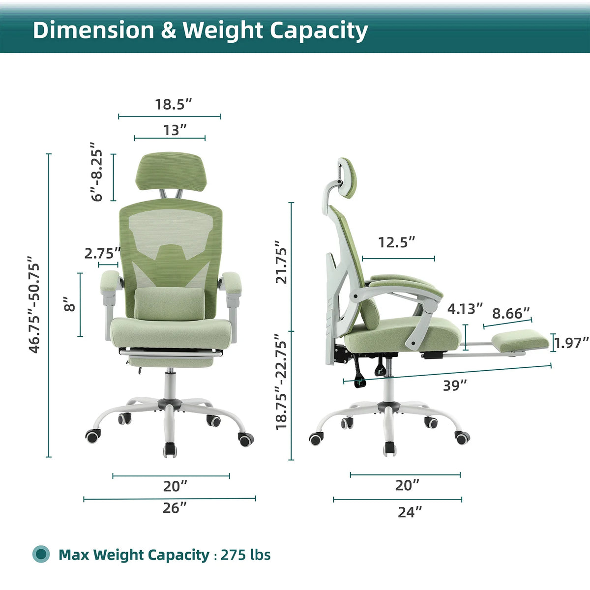 Ergonomic Reclining Office Chair with Lumbar Support Pillow and Swivel Base