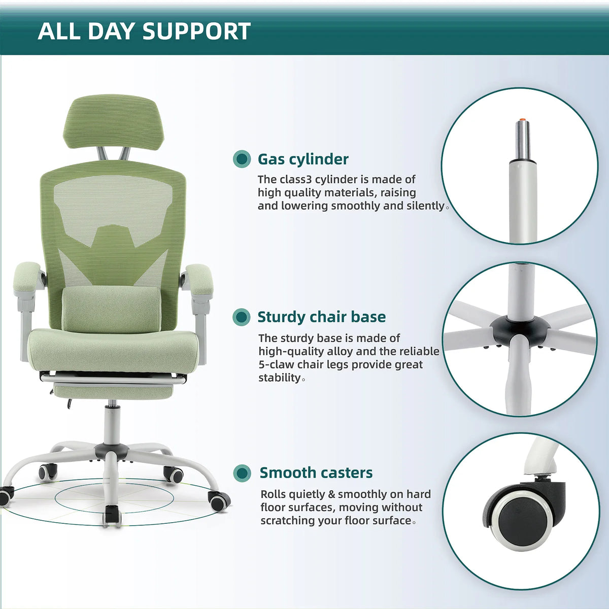 Ergonomic Reclining Office Chair with Lumbar Support Pillow and Swivel Base